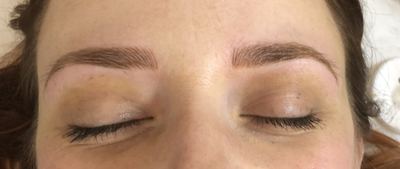 Healed micro-shaded brows, both sides, eyes closed